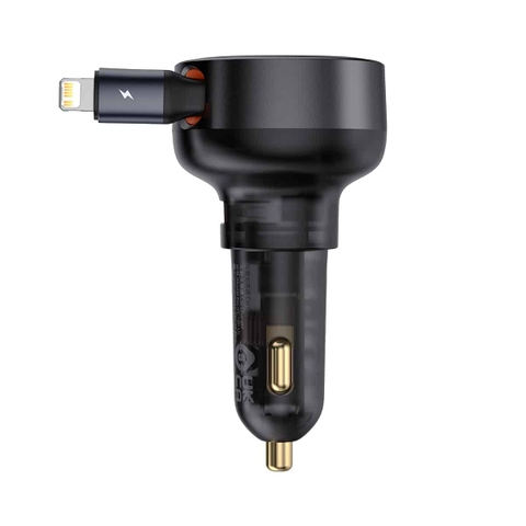 Tẩu sạc ô tô tích hợp dây cáp rút gọn Baseus Enjoyment Pro Car Charger U+Retractable Type-C Cable 60W