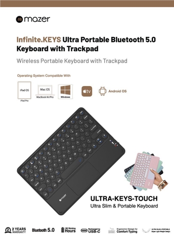 Bàn phím bluetooth 5.0 Mazer Infinite Ultra Portable tích hợp Trackpad