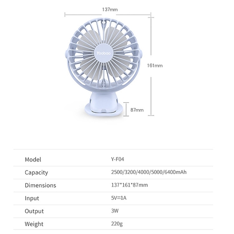 Quạt sạc mini để bàn/ kẹp nôi YOOBAO F04 Xoay 720 độ