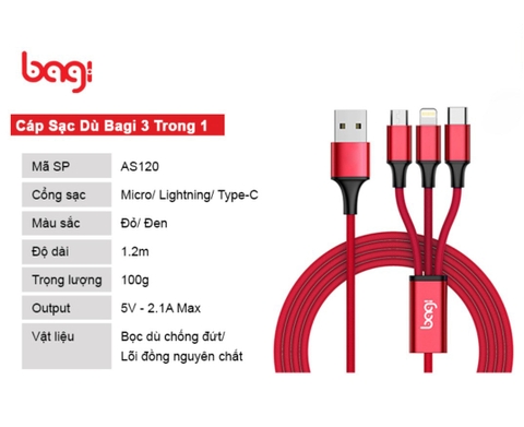 Cáp sạc Bagi AS120 3 trong 1