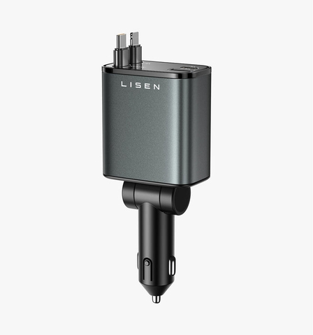Bộ sạc xe hơi LISEN 4 in 1 69W dây rút USB-C xoay 180