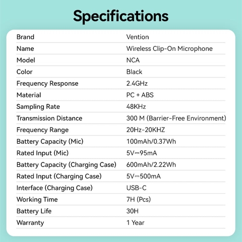Bộ mic cài áo không dây VENTION NCA