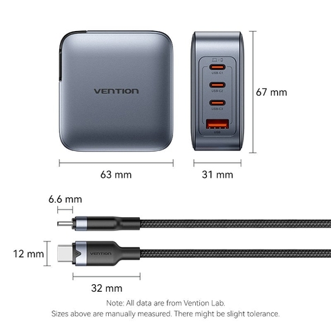 Bộ sạc nhanh VENTION 100W 4 Cổng C+C+C+A kèm cáp