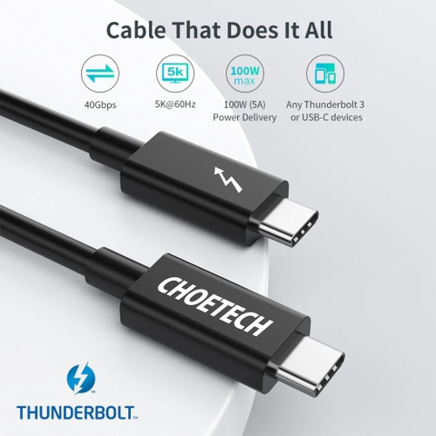 Cáp C2C Choetech A3010 Thunderbolt 4 40Gbps 8K@30Hz 5K@60Hz Dual4K