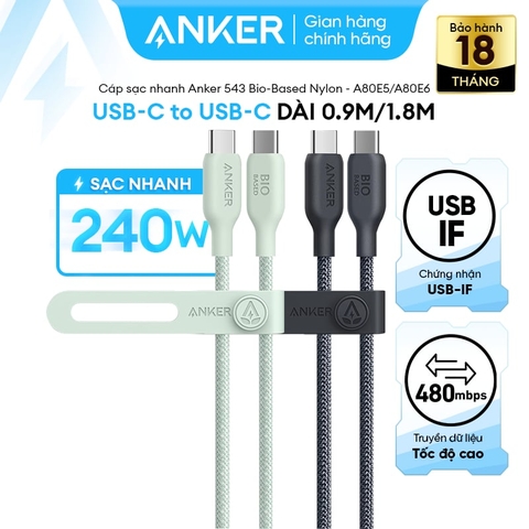 Cáp sạc  240W C to C ANKER TPE Bio-Based 543 A80E2