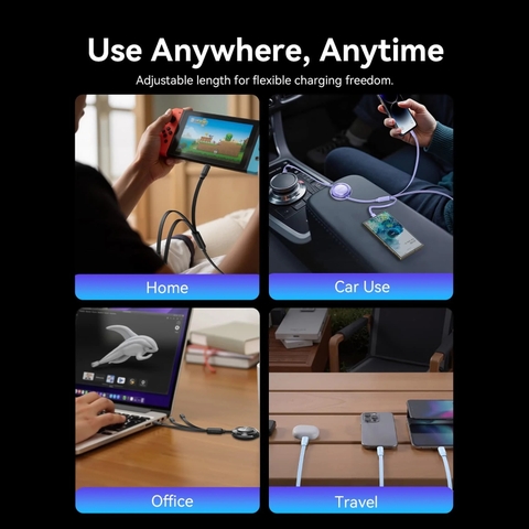 Cáp Sạc Dây Rút Đa Năng 3-in-1 C to L+2C VENTION TRK 100W