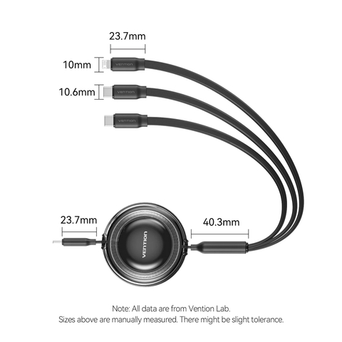 Cáp Sạc Dây Rút Đa Năng 3-in-1 C to L+2C VENTION TRK 100W