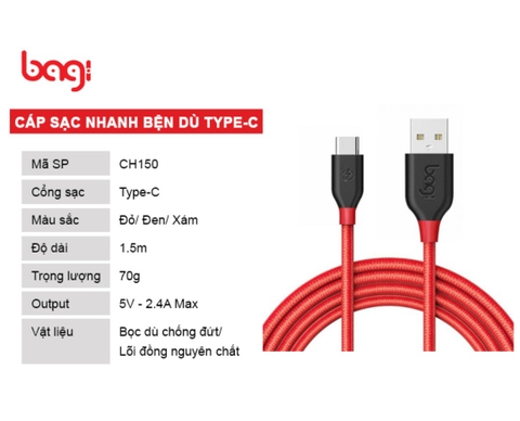 Cáp sạc TypeC Bagi CH150