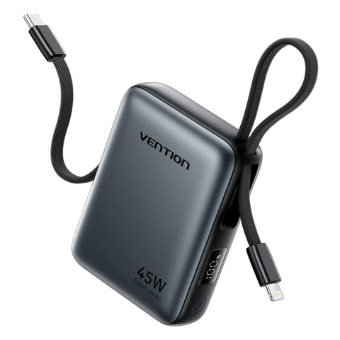 Pin dự phòng mini Vention FKM tích hợp cáp USB-C và Lightning 45W 10000mAh