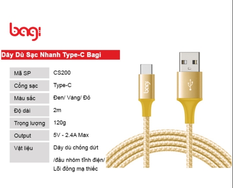 Cáp sạc TypeC Bagi CS200