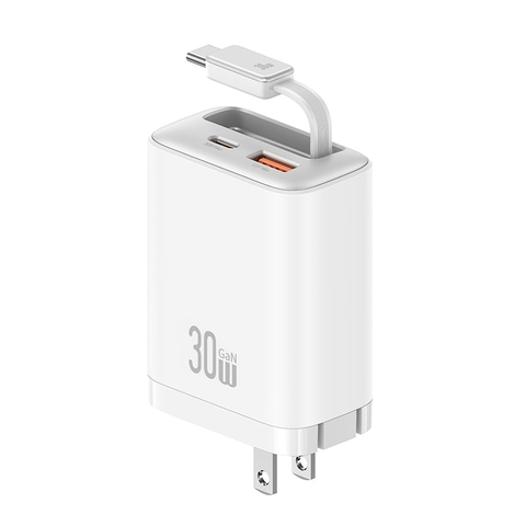 Củ Sạc kèm cáp rút 30W GaN USAMS CC297 2C1A