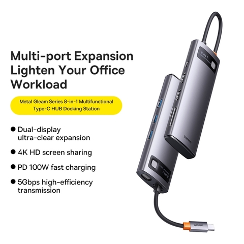Hub mở rộng Baseus Metal Gleam Series HDMI*2 4K@60Hz