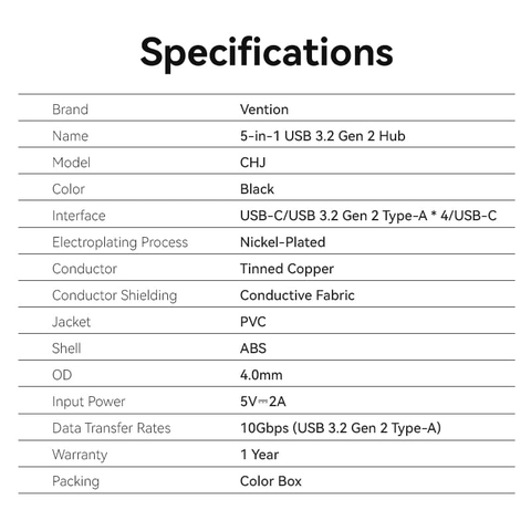 Hub chuyển đổi 5 in 1 VENTION CHJ 10Gbps