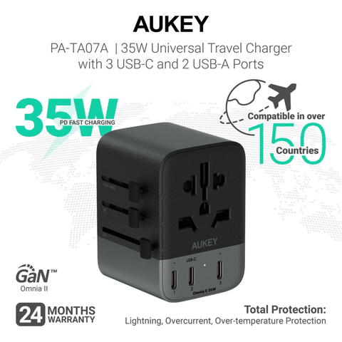 Củ Sạc Du Lịch 3C+2A AUKEY PA-TA07A 35W (US/AU/UK/EU)