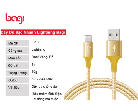 Cáp sạc Lightning Bagi IS100