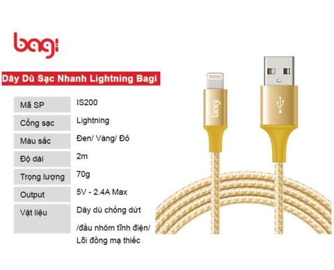 Cáp sạc Lightning Bagi IS200 2m