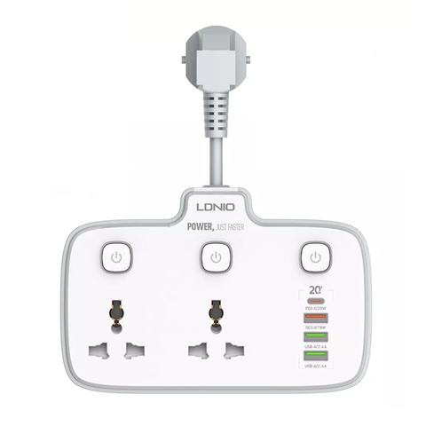 Ổ Cắm Điện Đa Năng Gắn Tường LDNIO SC2413 2500W 1PD+QC3.0+2 Auto-ID
