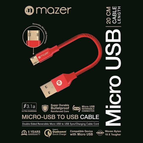 Dây Cáp MAZER CBL MICRO-USB/QC 3.0/3.1A (20cm)
