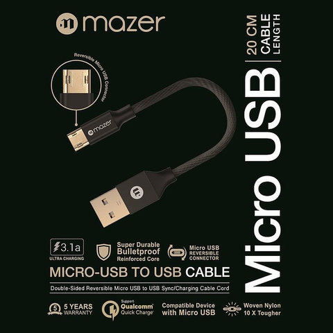 Dây Cáp MAZER CBL MICRO-USB/QC 3.0/3.1A (20cm)