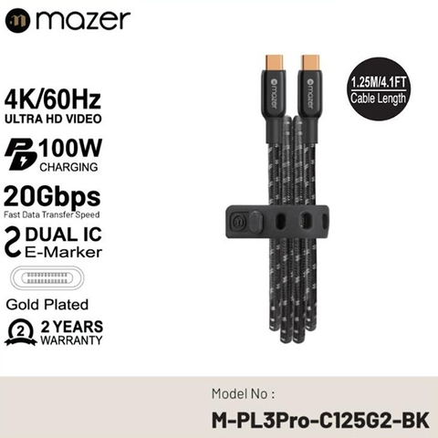 Dây Cáp Mazer Infinite LINK 3 Pro Cable C to C USB 3.2 Gen 2x2 HDMI4K 60Hz 20Gbps 100W
