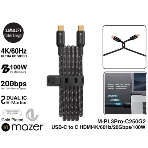 Dây Cáp Mazer Infinite LINK 3 Pro Cable C to C USB 3.2 Gen 2x2 HDMI4K 60Hz 20Gbps 100W