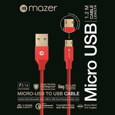 Dây Cáp MAZER CBL MICRO-USB/QC3.0/3.1A (1.2M)