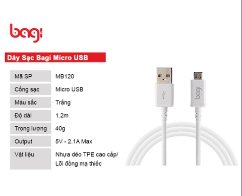 Cáp sạc Micro-USB Bagi MB120 dài 120cm