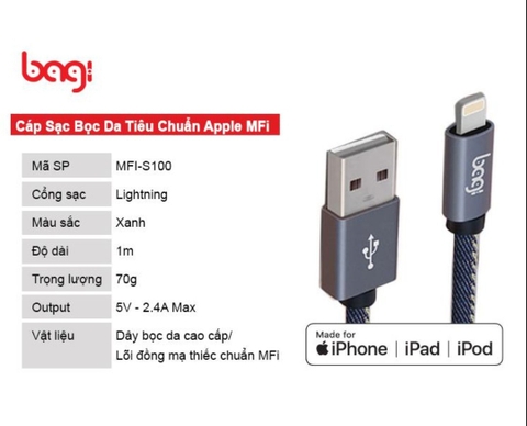 Cáp sạc Lightning Bagi MFI-S100