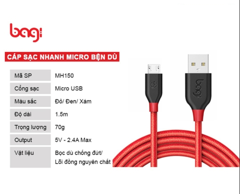 Cáp sạc MicroUSB Bagi MH150