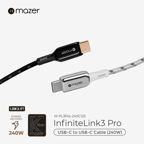 Dây Cáp MAZER Infinite.LINK 3 Pro PD 240W USB-C to USB-C cable (KFiber Braided)
