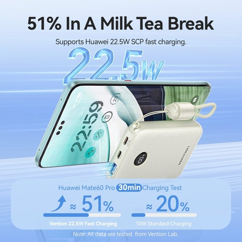 Pin sạc dự phòng tích hợp cáp sạc VENTION 10000mAh 22.5W