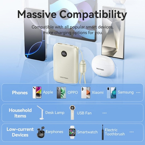 Pin sạc dự phòng tích hợp cáp sạc VENTION 10000mAh 22.5W