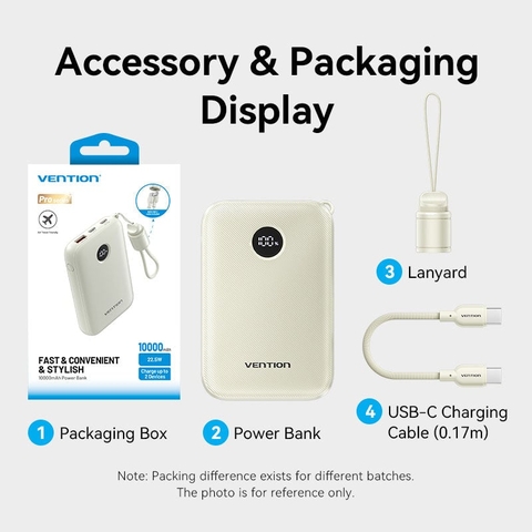 Pin sạc dự phòng tích hợp cáp sạc VENTION 10000mAh 22.5W