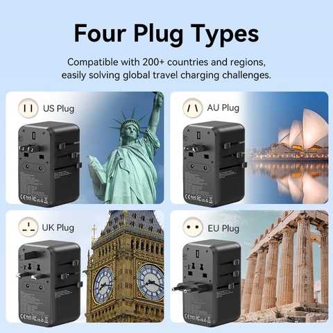 Sạc Du Lịch Toàn Cầu 1C + 2A VENTION FJI (US/UK/EU/CN) 65W