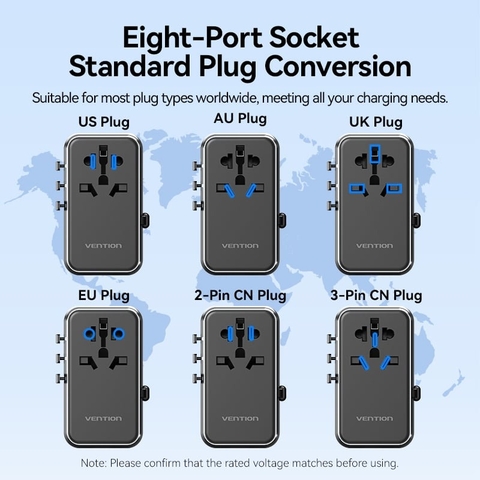 Sạc Du Lịch Toàn Cầu 1C + 2A VENTION FJI (US/UK/EU/CN) 65W