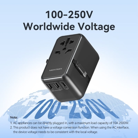 Sạc Du Lịch Toàn Cầu 1C + 2A VENTION FJI (US/UK/EU/CN) 65W