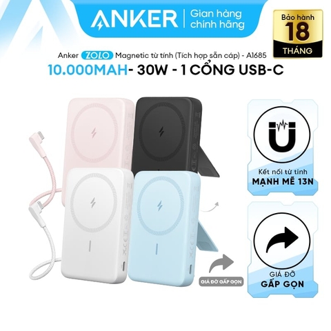 Sạc dự phòng từ tính 30W ANKER Zolo A1685 10000mAh kèm cáp C