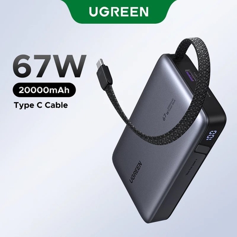 Pin dự phòng 20000mAh Ugreen PB550 67W Cáp C tích hợp sẵn