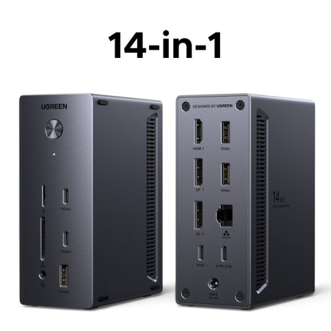 Dock Ugreen 14in1 CM843 85489 nguồn GaN 140w, 3 màn hình 4K MST