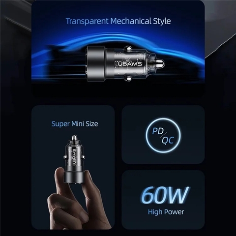 Tẩu sạc 60W USAMS CC208 C39 1C+1U
