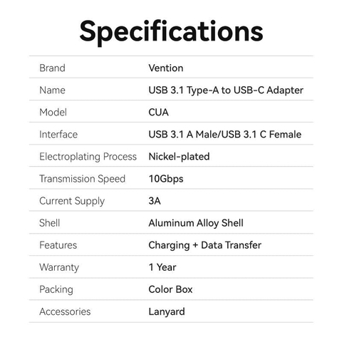 USB OTG USB-A 3.1 to USB-C VENTION CUAH0