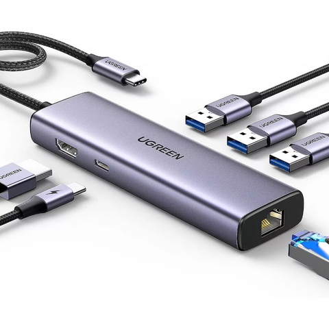 Hub chuyển Ugreen 15598 Type C sang HDMI 4K@30Hz + USB 3.0 + RJ45 + PD 100W