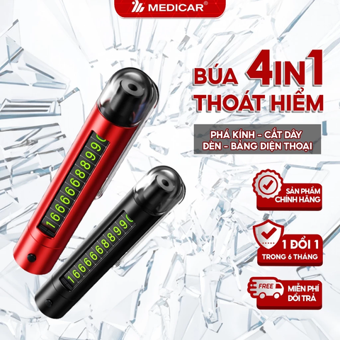 Dụng cụ thoát hiểm Medicar 4in1 Phá kính, dao cắt, Đèn led, Bảng số