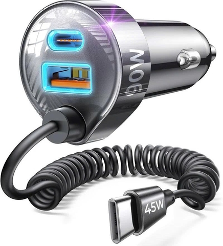 Bộ sạc xe hơi LISEN 90W kèm cáp lò xo USB-C 45W