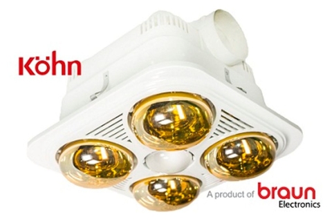 Đèn sưởi nhà tắm 4 bóng Braun Kohn âm trần kèm thông gió 1100W BU04G