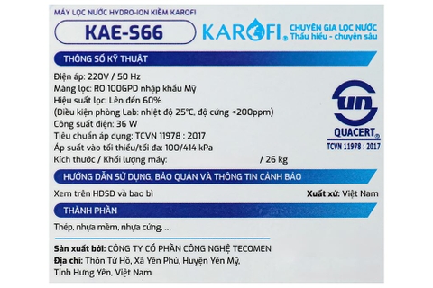 Máy lọc nước RO Hydrogen ion kiềm Karofi KAE-S66 12 lõi