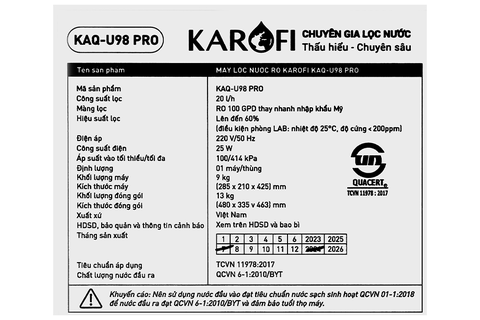 Máy lọc nước RO Hydrogen Karofi KAQ-U98 Pro 10 lõi