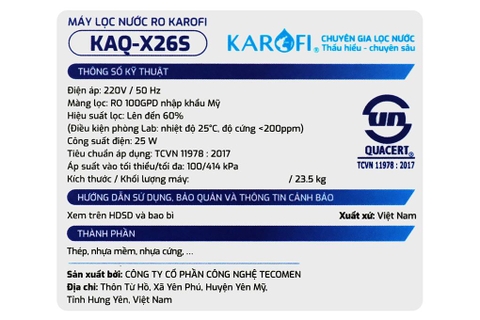 Máy lọc nước RO Hydrogen Karofi KAQ-X26S 12 lõi