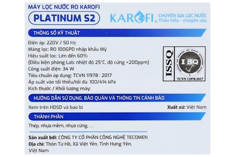 Máy lọc nước RO Karofi Platinum S2 12 lõi
