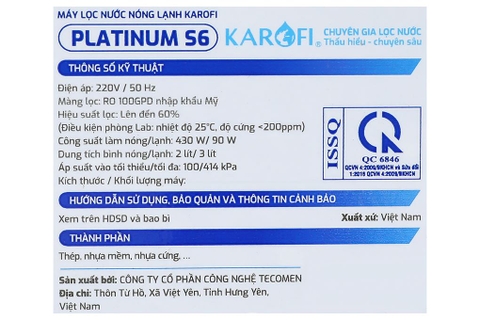 Máy lọc nước RO nóng nguội lạnh Karofi Platinum S6 12 lõi